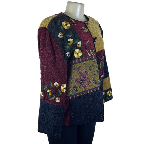Julie Kin Womens Multicolor Floral Embroidered Jacket Button Front Sz L - Picture 3 of 7